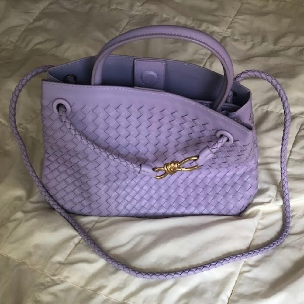 Sumrains - Purple Woven Vegan Leather Shoulder Bag Crossbody Tote